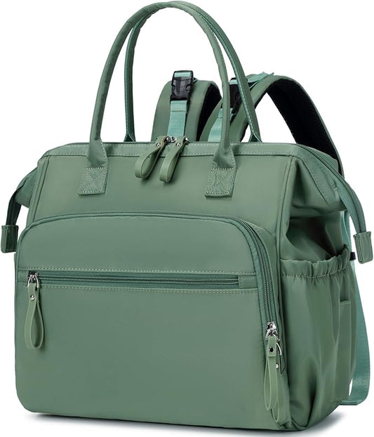 Convertible Diaper Bag Tote, Wide Open Top 14 Pockets Stylish Baby Diaper Bag with Stroller Buckle, Water-resistant (Green, Large)