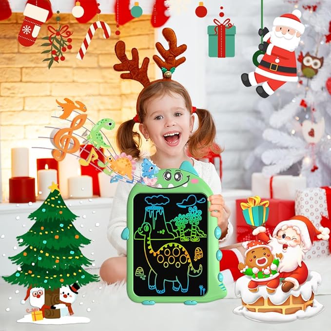 10 Inch LCD Writing Tablet for Kids, Type-C Rechargeable Doodle Board with Dino Sounds, Educational Toy for Toddlers 2-6, Birthday Gifts for 2 Year Old Boy, Toddler Toys for Airplane Travel