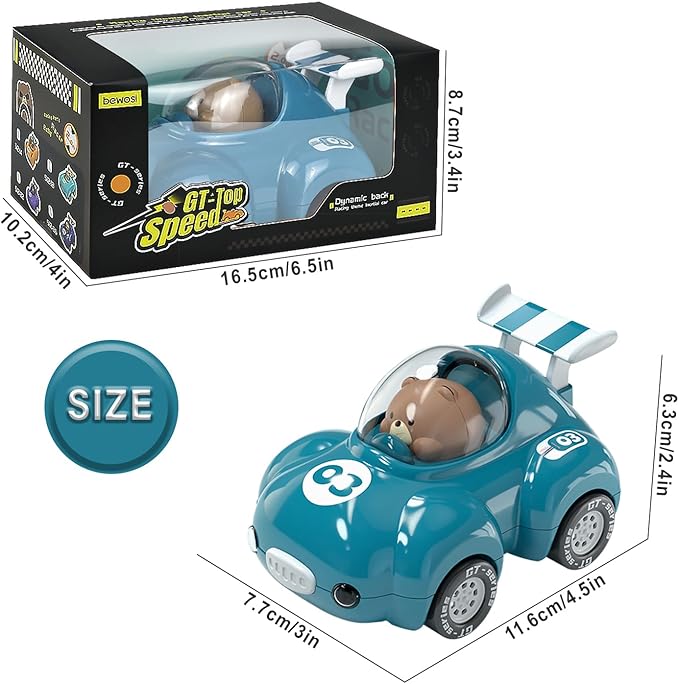 1-3 Years Old Friction Power Car Toys, Push and Go Pull Back Trucks Suitable for Toddlers 1 2 3 Year Old Kids Toys for Boys and Girls Birthday Party (Blue)