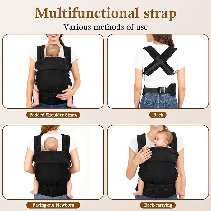 Baby Carrier Newborn to Toddler, Multifunctional Adjustable Ergonomic Backpack with Lumbar Support, All-Season Use for Moms & Dads, Front & Back Carry for 7-35 lbs(Black)