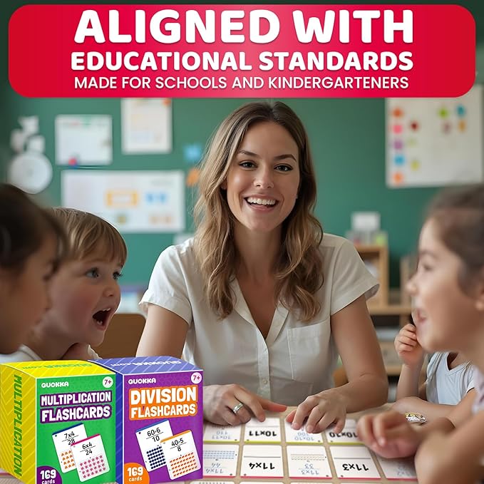 QUOKKA Multiplication and Division Flash Cards for Kids Ages 4-8 – 338 Math Flashcards for Kids 5-7 - Visual Aids | Sorting Rings | Reference Cards – Math Games 1st to 3rd Grade for Classroom & Home