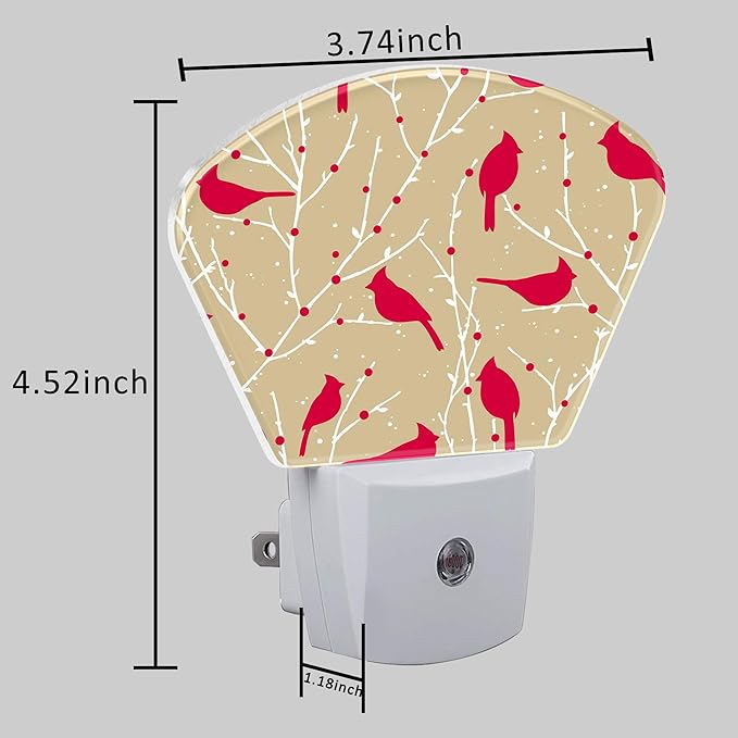 Christmas Red Cardinal Bird Night Light Plug into Wall, Christmas Night Light with Dusk to Dawn Sensor for Kid Girls Boys Women Men Bedroom, Hallway, Kitchen, Bathroom, Stairs Decor