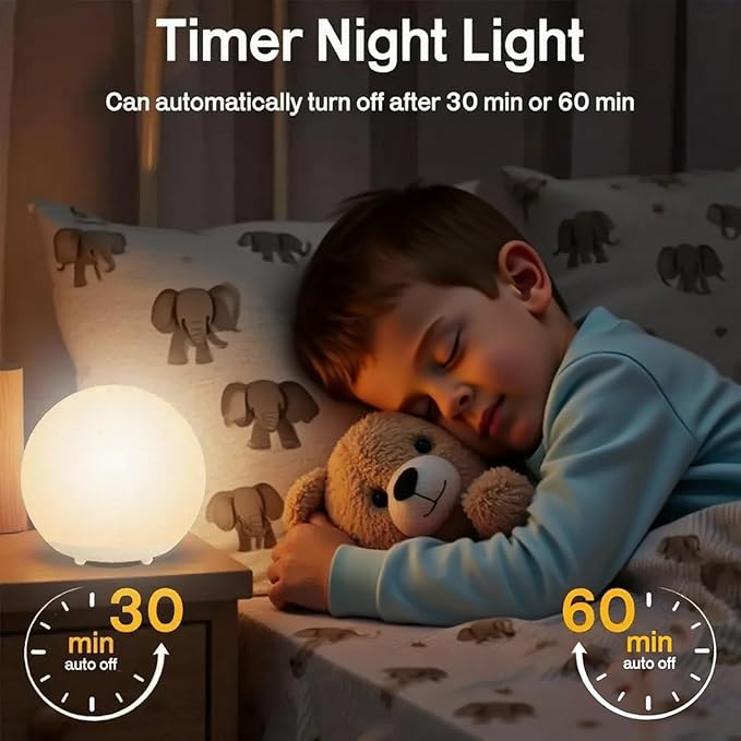Night Light for Kids,7 Colors Dimmable Baby NightLight, Timer+Touch Control for Baby Nursery Lamp, Portable+Rechargeable for Kids Toddler Night Lamp