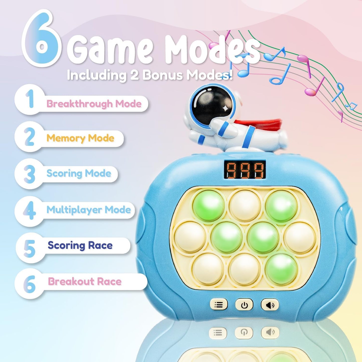 Marlo & Buzz Fast Push Game Toy with Popit Game Controller, Pop Fidget Animal with LED Screen - Sensory and Memory Console, Quick Bubble Light Toy, Pocket Games (Blue Spaceman)