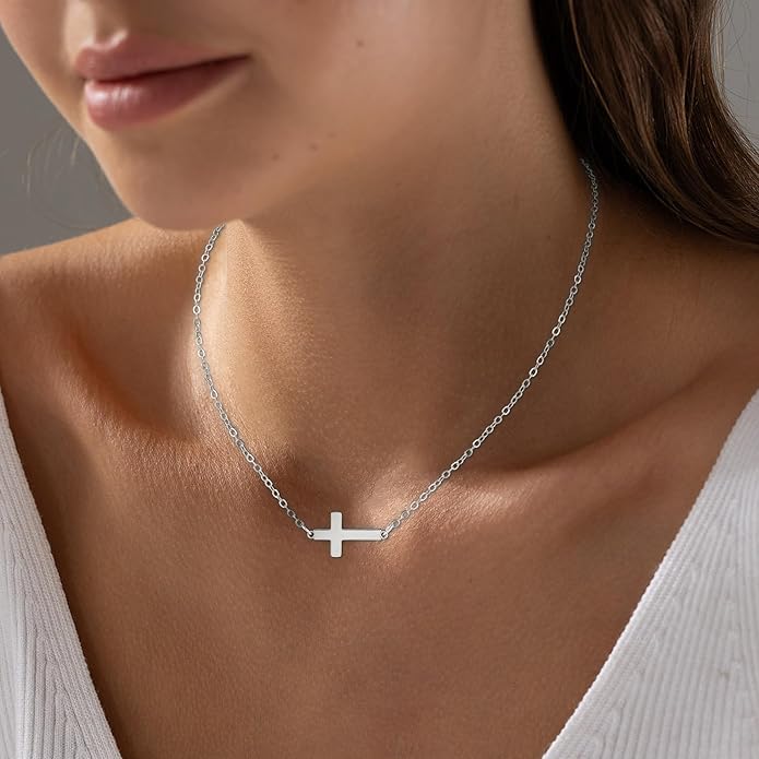 Cross Necklace for Women Trendy - Dainty 18K Real Gold Plated Minimalist Cross Necklace Non Tarnish Waterproof Trendy Cute Simple Small Necklaces Easter Christian Religious Faith Jewelry Gifts