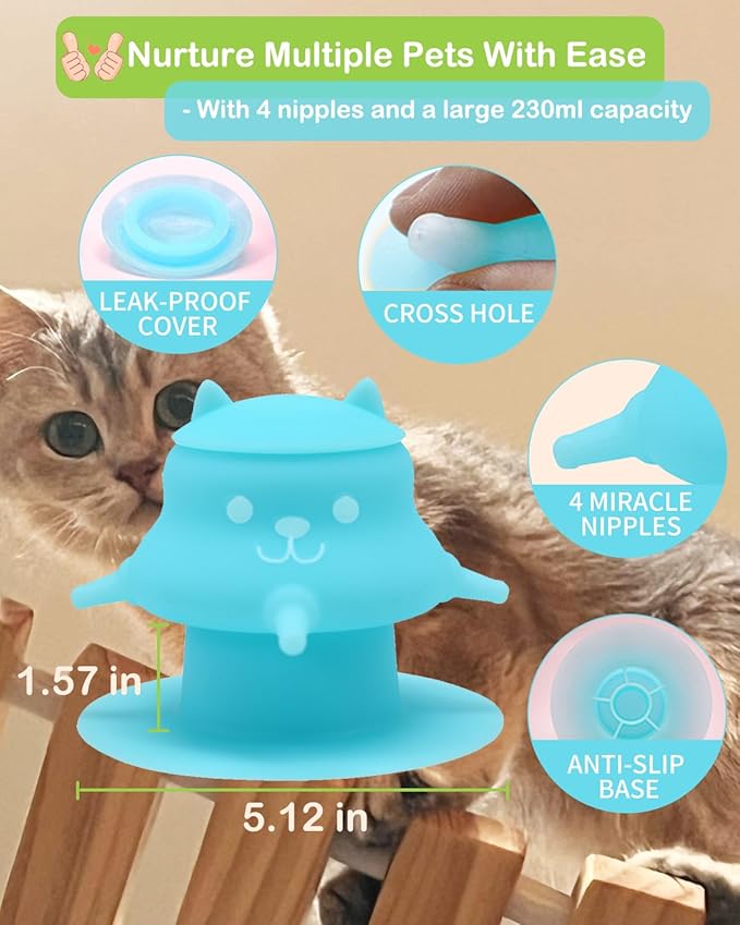 Puppy Bottles for Nursing Puppy Milk - 230ML Upgrade Puppy Feeder for Multiple Puppies, Kitten Bottle Feeding Kit,4 Nursing Nipples for Kittens,Puppies (Blue)