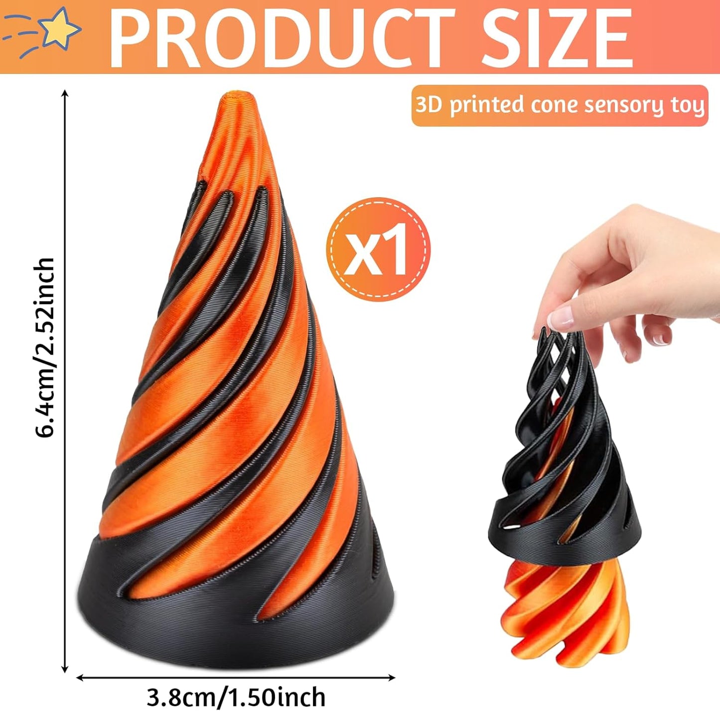 Impossible Cone, 3D Printed Toys Spiral Cone Fidget Toy Anxiety Relief Toy Impossible Pyramid Spiral Fidget Cone for Stress and Anxiety Relaxing