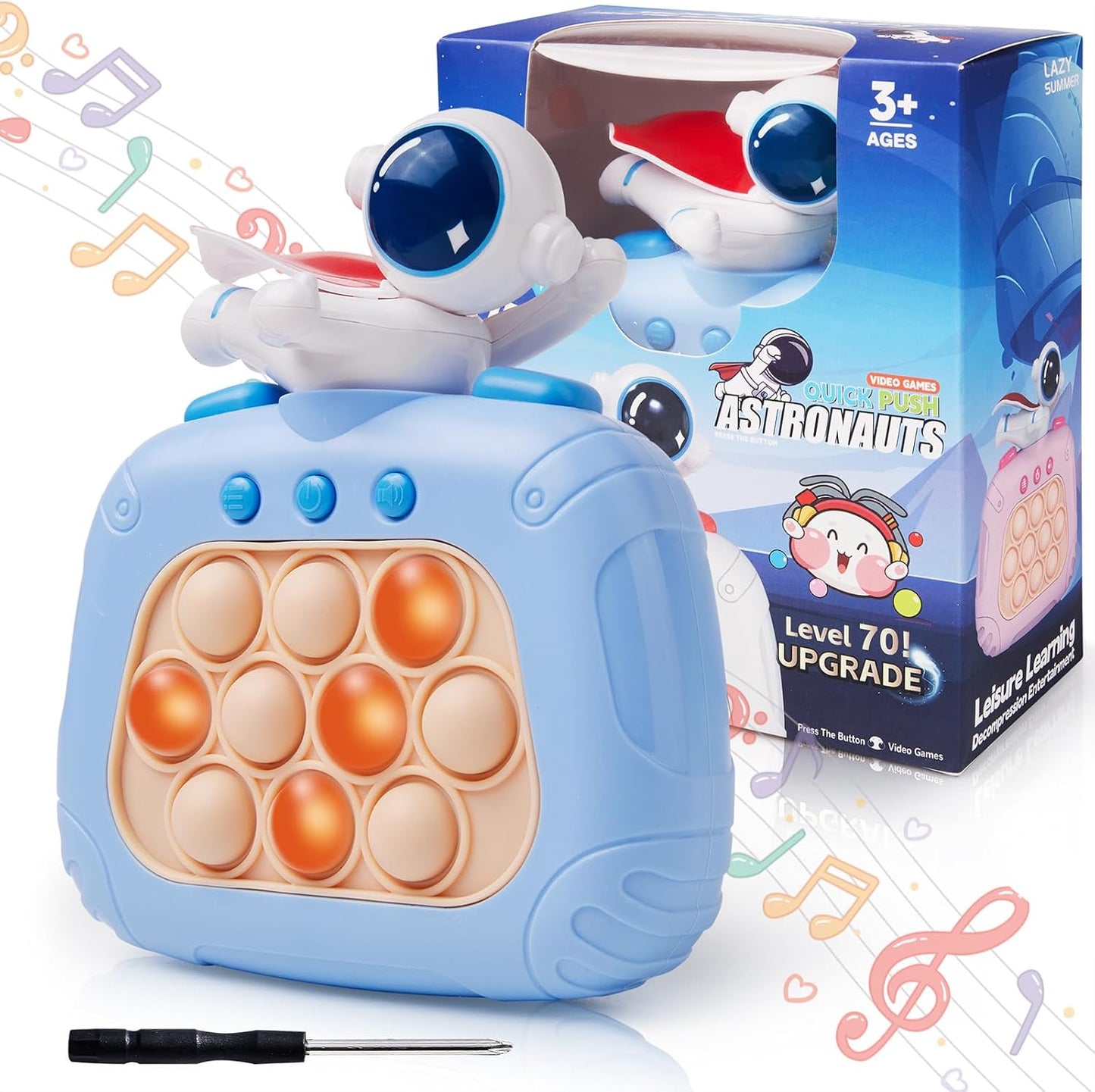 Fast Push Bubble Game, Handheld Fidget Toys, Stress Relief Interactive Game Console for Kids and Adults- Blue