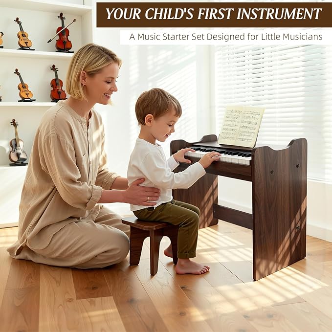 Kids Piano Keyboard, 37 Keys Digital Wood Piano Toddler Music Educational Instrument Toy, Xmas Birthday Gifts for 3+ Girls Boys