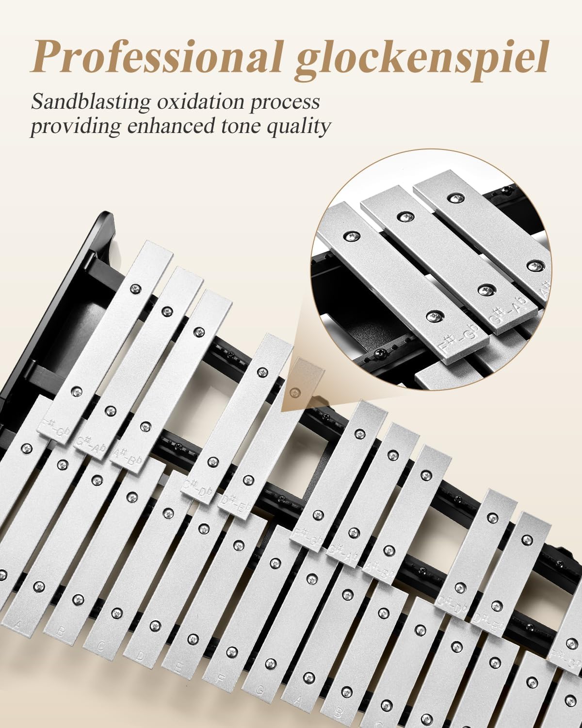 Eastar Professional 32 Note Glockenspiel Xylophone Bell Kit Percussion Kit with 8 Inch Drum Practice Pad, Stand, Glockenspiel Stick, Drum Sticks and Carrying Bag