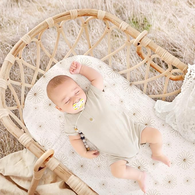 lulumoon Muslin Bassinet Sheets Baby: Cotton Bassinet Sheets Fitted for Boys and Girls - Bassinet Mattress Sheets for Oval Rectangle or Hourglass