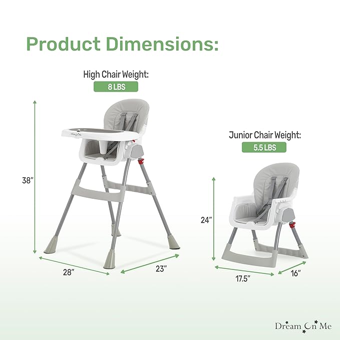 Dream On Me Portable 2-in-1 Tabletalk High Chair, Convertible Compact High Chair, Light Weight Portable Highchair, Grey