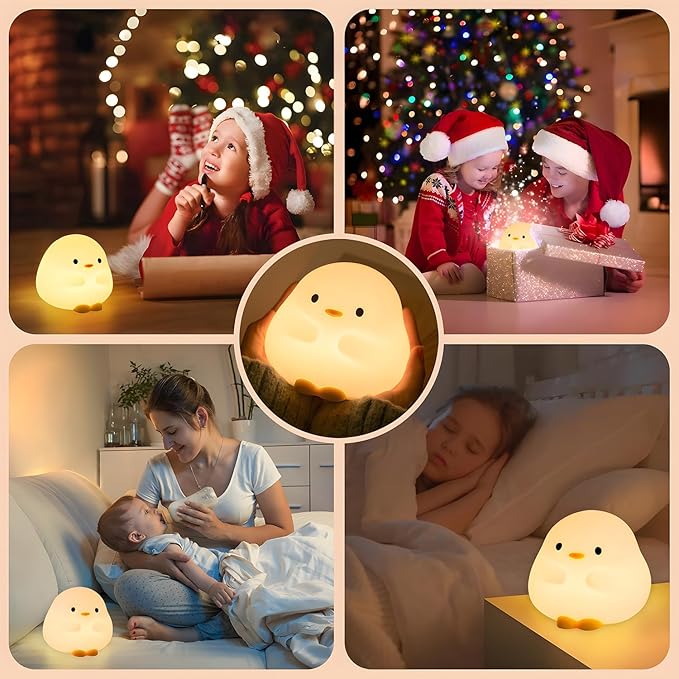 Cute Duck Night Light for Kids,Duck Squishy Lamp for Girls,Super Cute & Soft Touch Silicone Lamp for Bedrooms Nursery,Unique Kids Room Decor Gift Toy for Boys Girls Women(2 Levels)