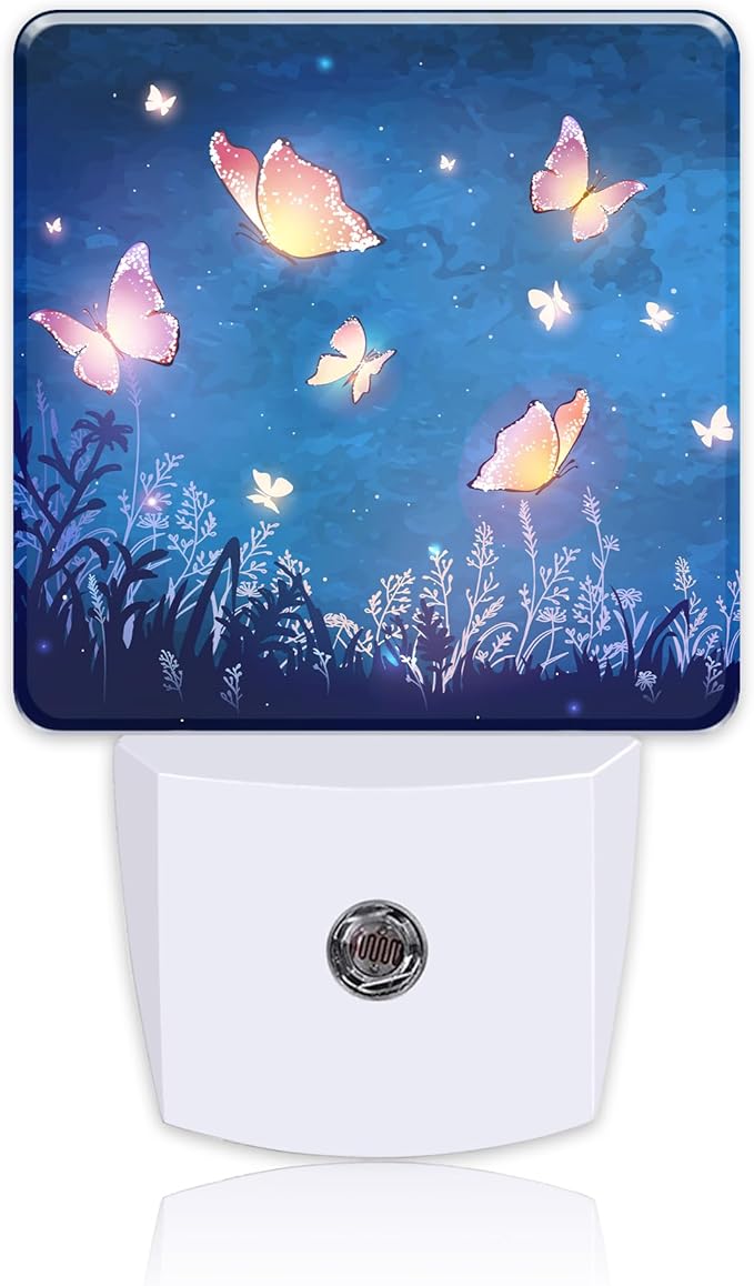 Night Light Plug into Wall Glowing Butterflies Flying in Garden with Dusk to Dawn Sensor for Kid Girls Boys Room Decor, Hallway, Kitchen, Bathroom, Nursery, Stairs