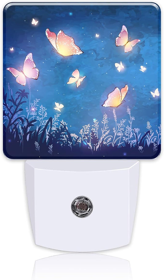 Night Light Plug into Wall Glowing Butterflies Flying in Garden with Dusk to Dawn Sensor for Kid Girls Boys Room Decor, Hallway, Kitchen, Bathroom, Nursery, Stairs