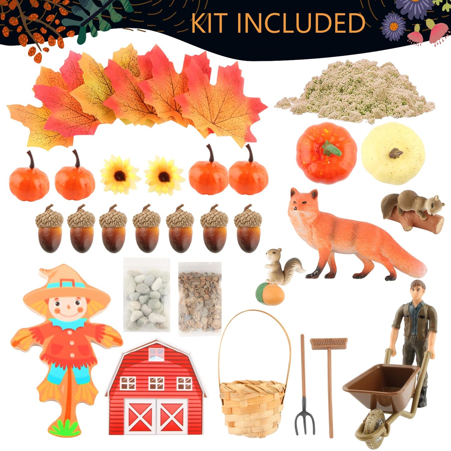 Fall Sensory Bin for Kids, Autumn Leaves Sensory Bin Toys for Preschoolers Fine Motor Toys(Orange)