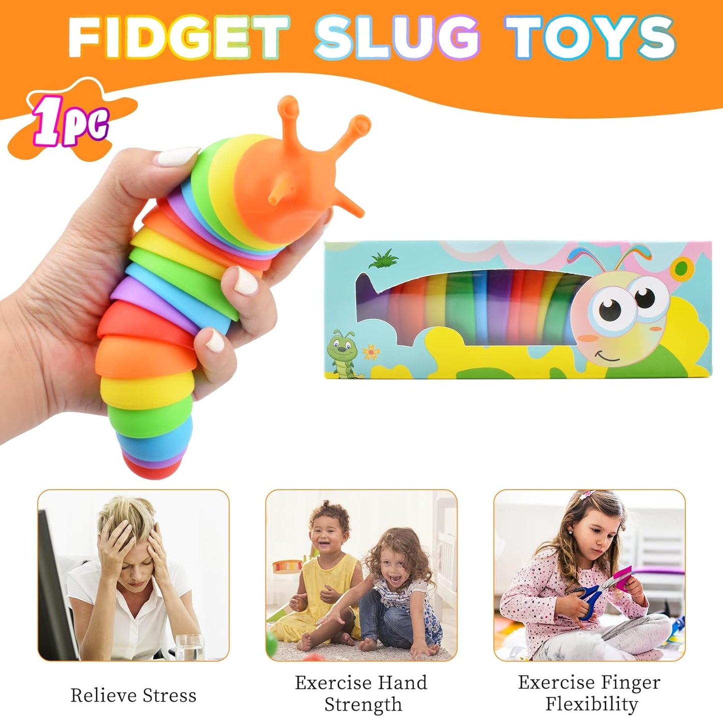 Cevioce Fidget Slug Toy, Sensory Slug Fidget Toy for Kids & Adults, 1 PC Cute Autism Sensory Toys for Autistic Children｜Great Birthday Gift for Girls Boys - Easter Basket Stuffers for Toddlers Kids