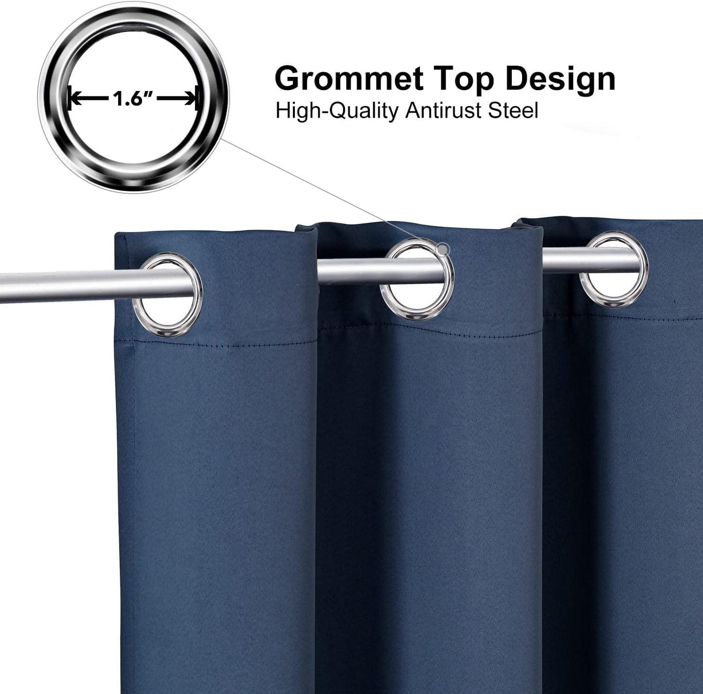 ChrisDowa Small Window Curtains for Kitchen and Bedroom - Grommet Short Thermal Insulated Room Darkening Curtains (2 Panels, Stone Blue, 34 x 36 Inch)