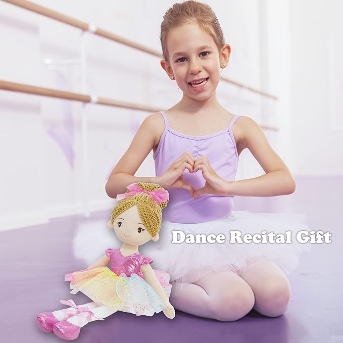 June Garden 16" Ballerina Princess Polina - Stuffed Plush Soft Doll - Pink Outfit - Gift for Toddler Girls