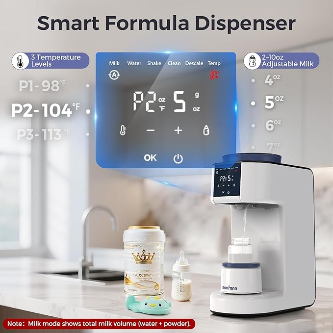 Automatic Baby Formula Maker – Fast Formula Dispenser for Instantly Mixing Warm Bottles with Precise Powder & Water Ratio, 3 Temp Settings, One-Touch Clean, Fits Most Bottles & Formula Brands