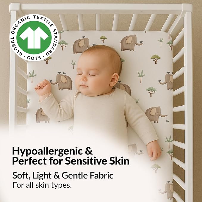 100% Organic Cotton Crib Sheets (3-Pack) - GOTS Certified - Breathable Organic Crib Sheets - Double-Elastic for Secure Fit, Extra Protection for Your Baby - Gender-Neutral Sheet (28"x55")/ 140 x 70cm