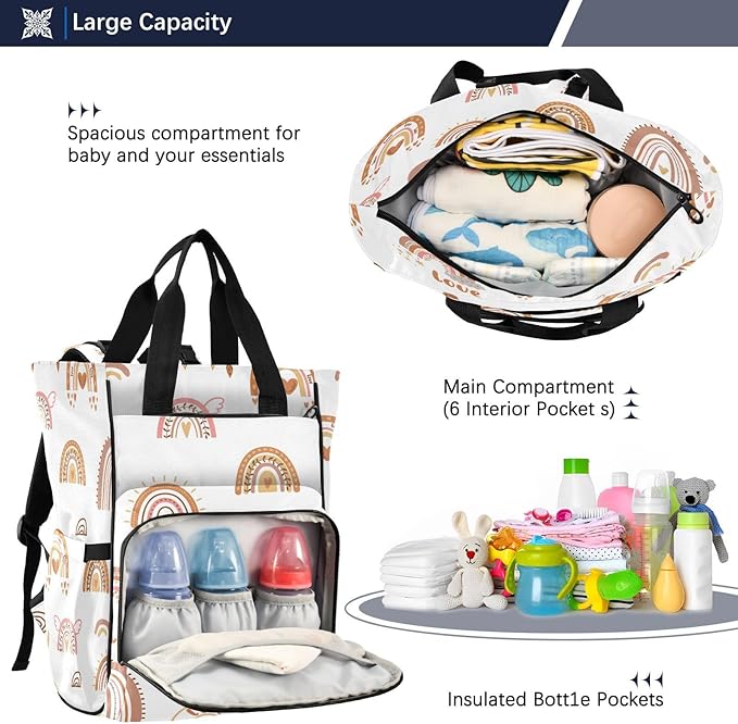 Boho Rainbow Diaper Bag Backpack, Mommy Bag, Multifunctional Diaper Backpack, Travel Backpack, Large Capacity
