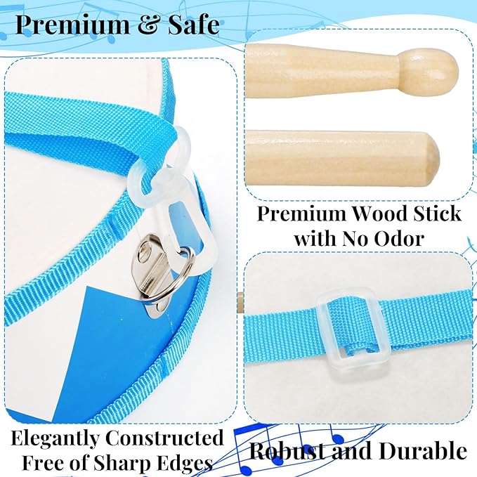 Kids Drum Set, 8 Inch Wooden Drum Toys with an Adjustable Strap, 2 Drumsticks, Educational Musical Sensory Percussion Musical Instrument Toy for Toddlers Kids Baby