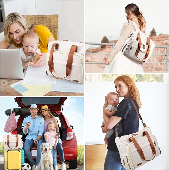 Diaper Bag Backpack, Mommy Travel Diaper Bag Tote with Shoulder Strap, Hospital Bag, Weekender Baby Bag for Mom