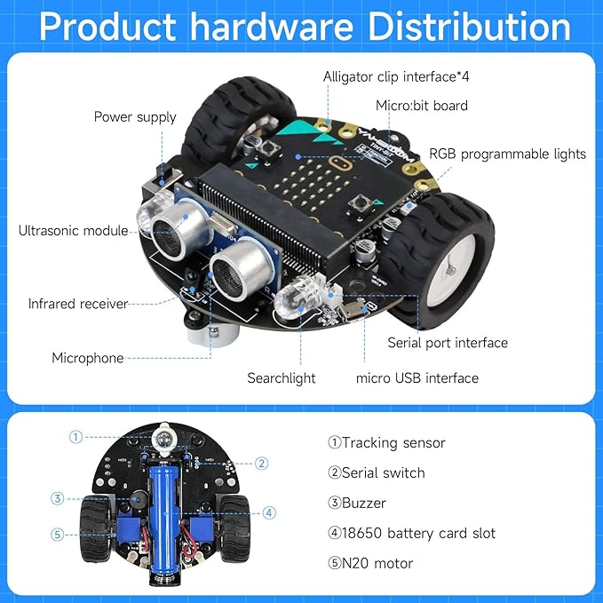 Yahboom Microbit V2 Start Robotic for Kids STEM Education Toy Car Kit DIY Programmable with Tutorial Super Cost-Effective (Robot with Micro:bit V2)