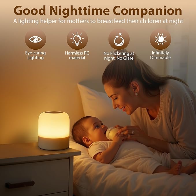 Portable Baby Night Light,3 Colours Egg Light for Nursery,Rechargeable Night Light for Kids,Small Cordless Table&Bedside Lamp,Eye Caring Dimmable LED Touch Lamp for Toddler,Girl,Boy,Nursing
