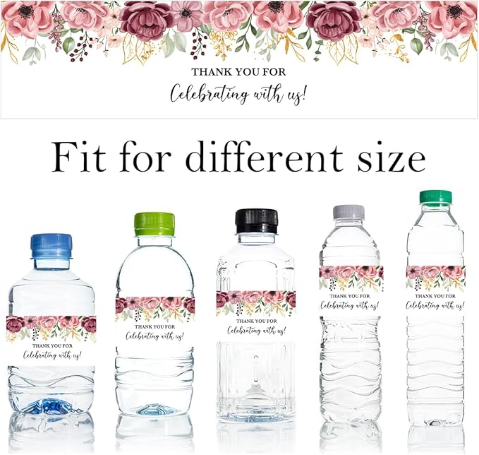 100PCS Wedding Water Bottle Labels Waterproof Greenery Floral Wraps Sticker for Water Bottle Baby Shower Bottle Label for Bridal Shower Party Thanks A14