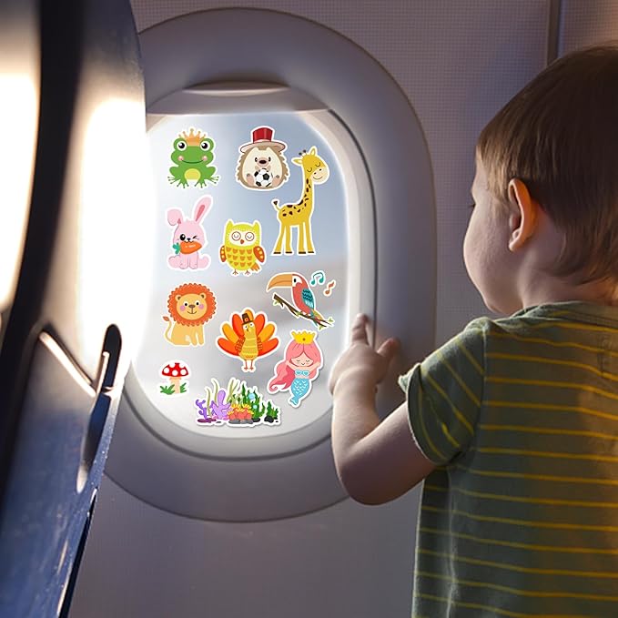 Window Clings Stickers for Kids Window Gel Clings Decals Thick Gel Clings Toddlers and Adults Classroom Home Nursery Airplane Birthday Party Supplies (Farm+Animal+Sea)