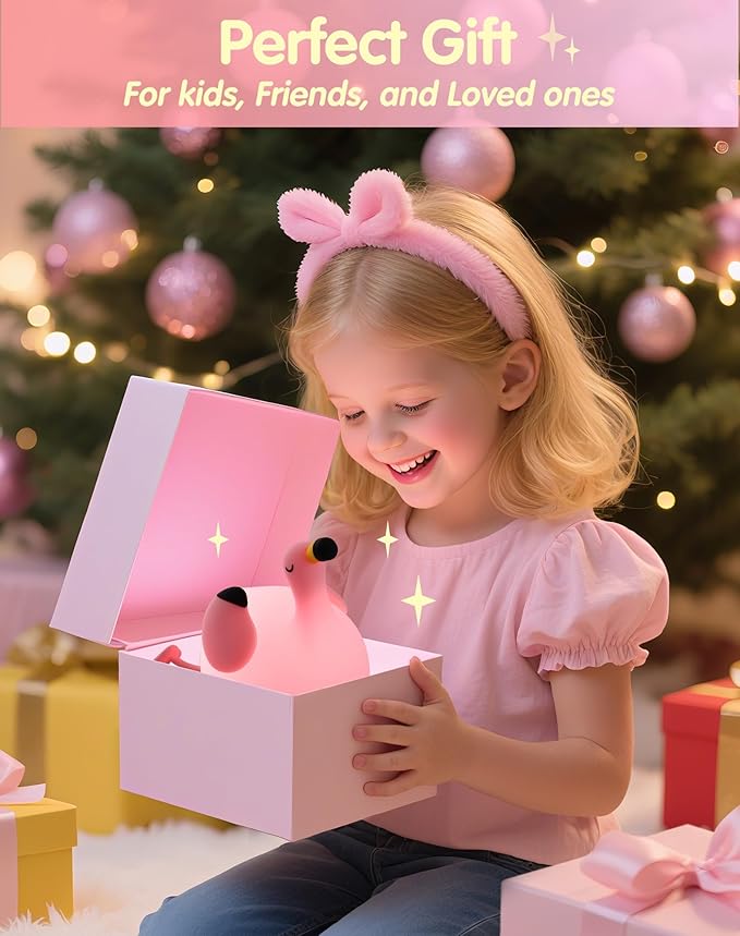 YISUN Flamingo Night Light for Kids, Soft Silicone Nursery Night Lamp Rechargeable LED Bedside Lamp with Timer, 3 Level Dimmable Cute Night Lights for Bedroom, Living Room, Dining, Gift