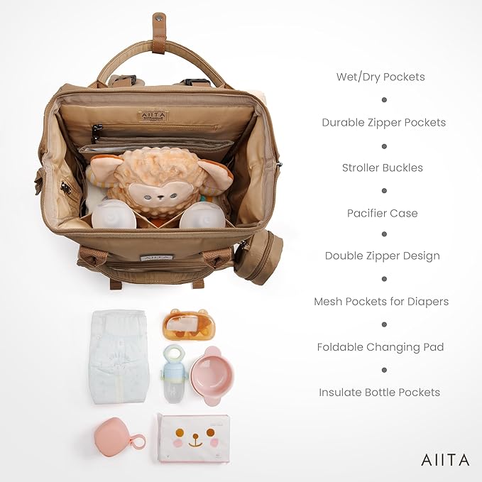 Diaper Bag Backpack, Multifunction Diaper Bag with Changing Station, Stylish Baby Bags, Large Unisex Diaper Backpack for Mom and Dad, Baby Registry Search, Portable Changing Pad – Coffee Brown