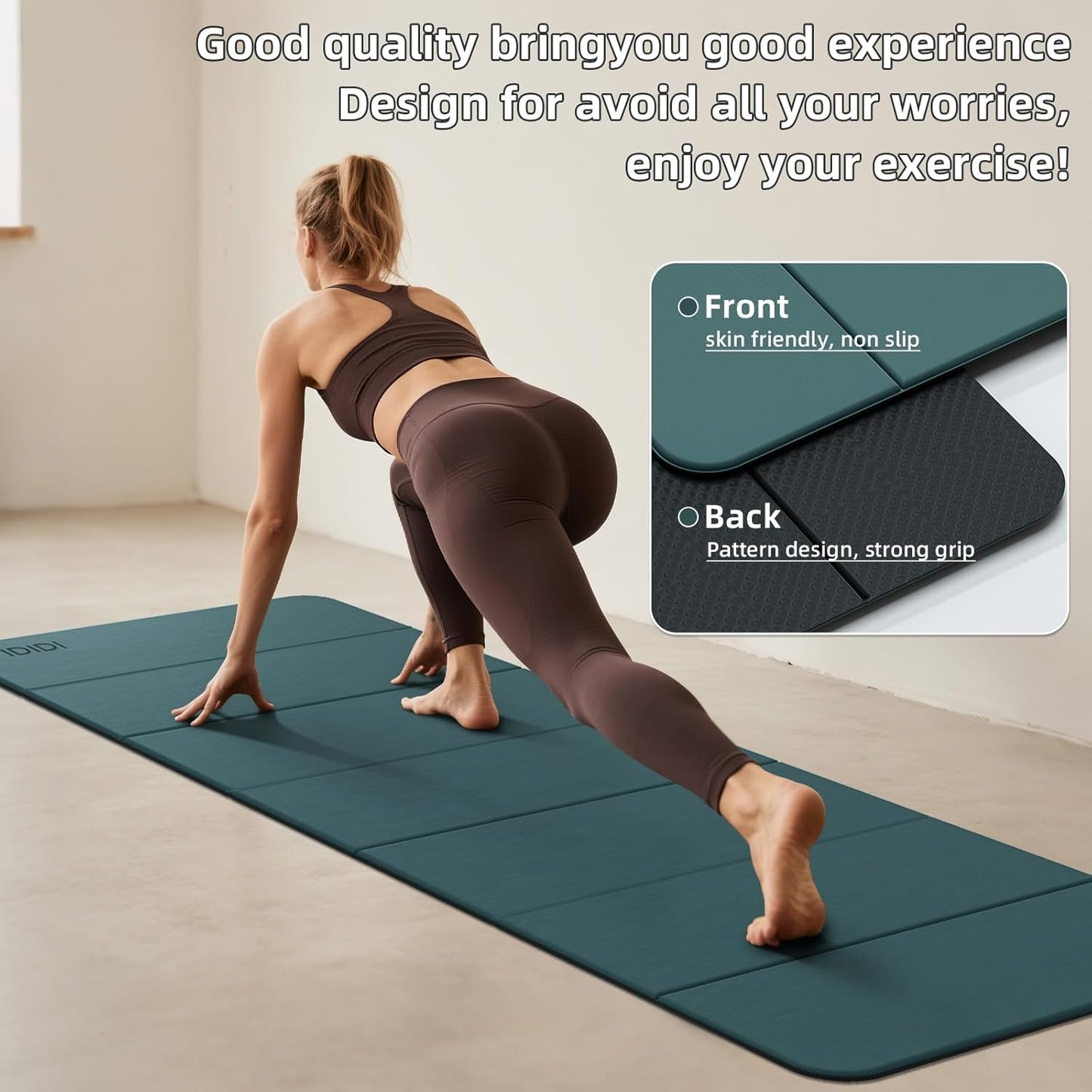Foldable Yoga Mat Extra Thick 0.32 Inches Eco-Friendly POE Material, Non-Slip Design Fitness Mats, Multi-Purpose Workout Mats For Studio or Home Use (70 x 24 x 0.32 inches）