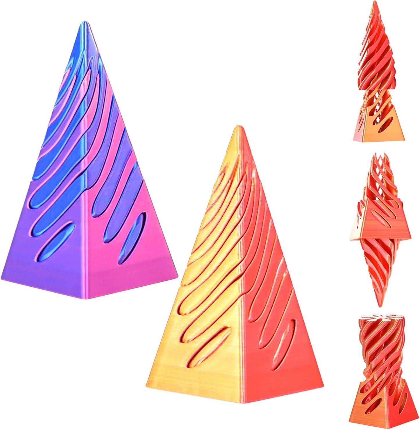 2 Packs Impossible Pyramid Passthrough Sculpture 3D Printed Spiral Cone Fidget Toy for Adults Kids, Infinity Spiral Tree, Christmas, Halloween, Thanksgiving, and White Elephant Gifts (Puple+Orange)