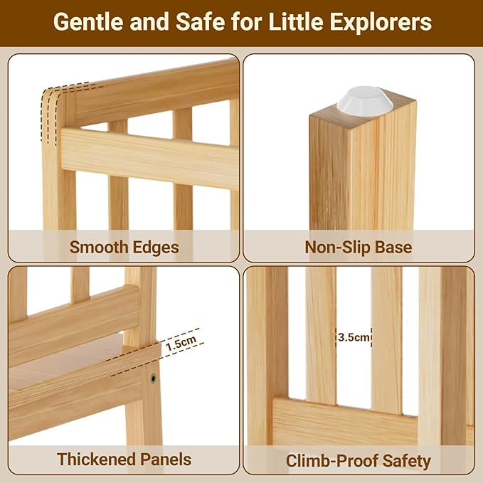 COSYLAND Kitchen Step Stool for Toddlers – Stable A-Frame Design Kids Standing Tower with Protective Crossbar – Wooden Learning Stool for Kitchen Island Counter, Bathroom (Natural)