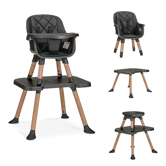 Dream On Me Luna 4-in-1 Convertible Baby High Chair in Black, Transforms into Booster, Toddler Seat & Table Set, Adjustable and Removable Tray Portable High Chair