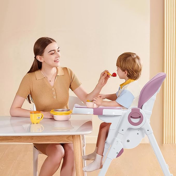GAOMON Baby High Chair, Multifunctional Infant Highchairs with Adjustable Height and Recline, Foldable High Chair for Babies & Toddlers, High Chair with Removable Tray Easy Clean (Lilac)