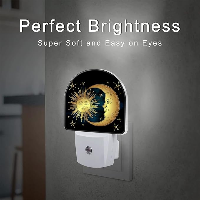 Crescent Moon and Stars Night Light Plug into Wall,Boho Sun Moon Dusk to Dawn Night Light Plug in,0.5w Energy Saving Sleep Friendly NightLight for Kids Boys Girls Home Decor