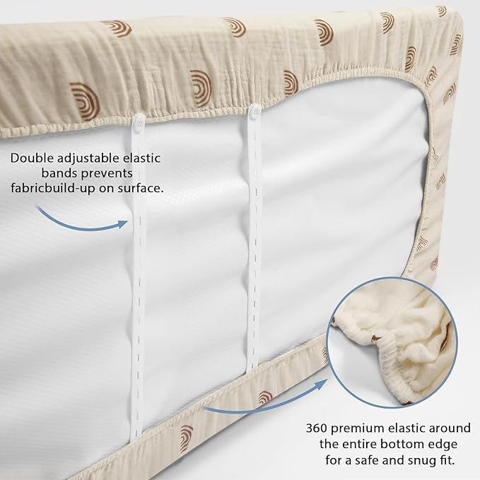 2 Pack Soft Muslin Baby Crib Sheets, 100% Cotton Breathable Double Layer Fitted Sheets for Standard Crib and Toddler Bed Mattresses 28x52 Inches, for Baby Girls and Boys (Brown & Rainbow