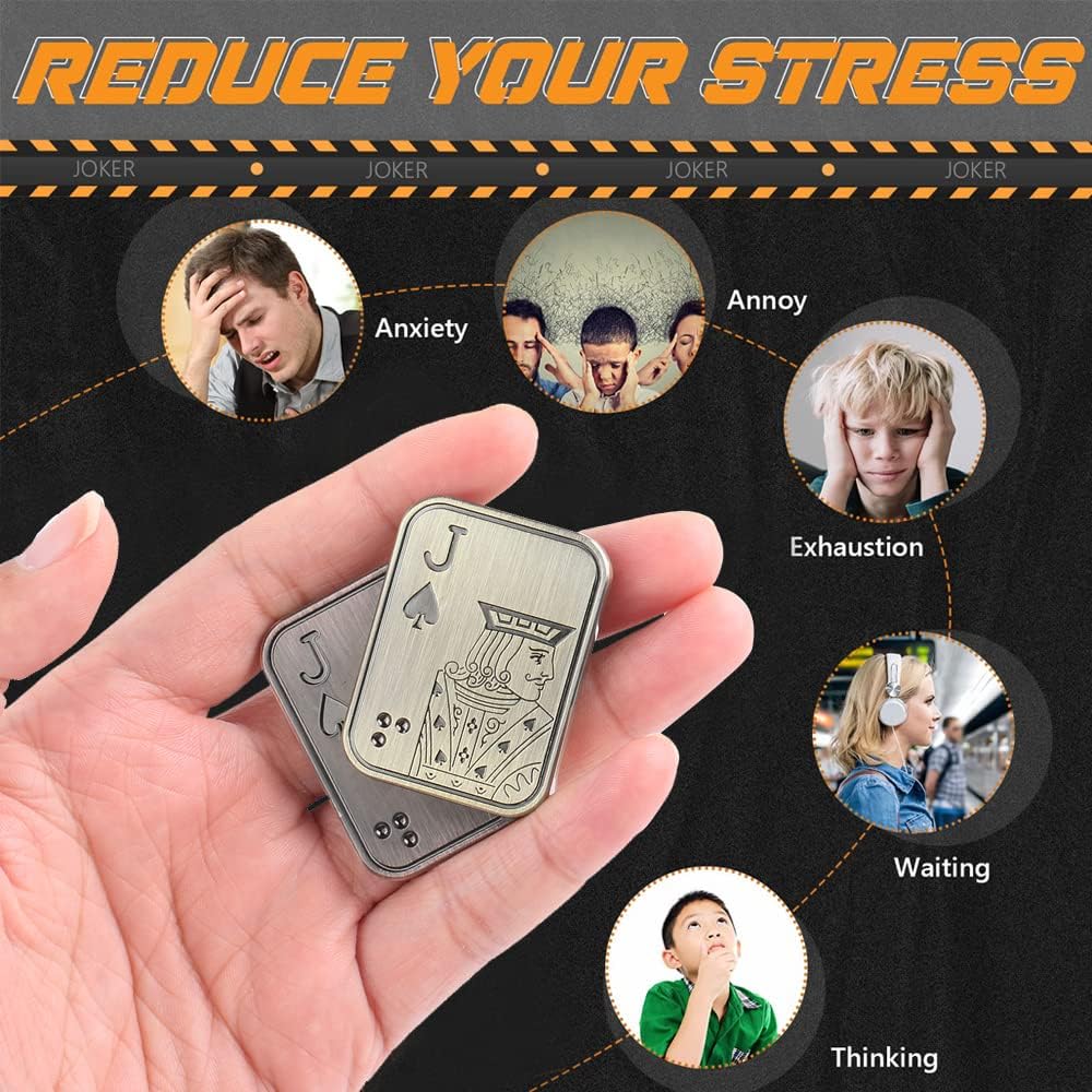 Magnetic Metal Fidget Toys - Metal Poker Push Card Fidget Slider Stress Relief Toy, Men’s EDC Toy Fidget Toy Haptic Coin, Office Desk Toys Gifts for Boyfriend and Father (JJ)