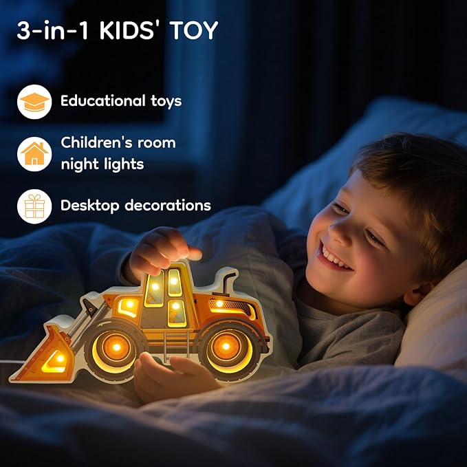 Night Light for Kids, Wooden Loader with Led Night Light, Nursery Nightlight for Toddler Ages 3+ Boys and Girls, Cute Lamps for Birthday Gift, Christmas, New Year, Kids Room Decor, Bedroom