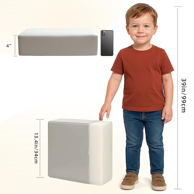 Toddler Booster Seat for Dining Table, 2 Elastic Seat Belts, Anti Scratch PU Skin-Friendly, Waterproof, Anti-Wrinkle, Detachable Non-Slip Bottom - Light Gray