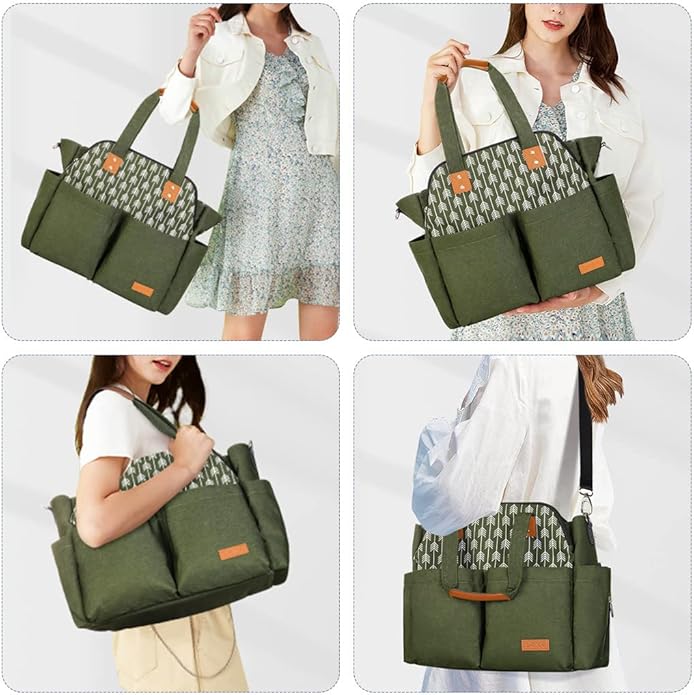 Lekebaby Diaper Bag Tote, Large Diaper Bags Waterproof,Large Mommy Bag Tote Bag Handbag Pink Travel, Black and Beige