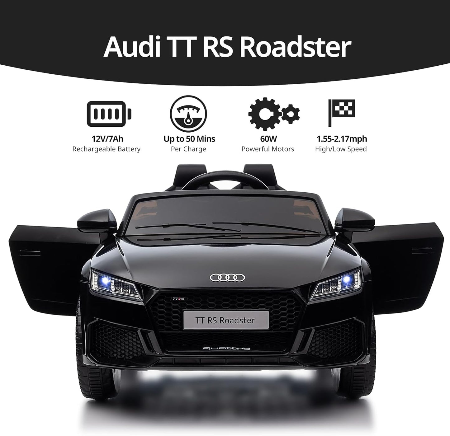 Electric Ride on Car for Kids, Licensed Audi 12V 7Ah Kids Ride-on Toy for Toddlers 3-5 Year Old with Remote, Bluetooth - Black
