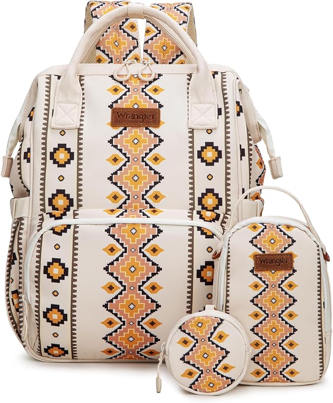 Montana West Wrangler Callie Diaper Bag Backpack with Pacifier Case, Crossbody Bottle Bag and Stroller Straps Western Pattern Multifunction Baby Travel Bag Set WG2215-9110TN