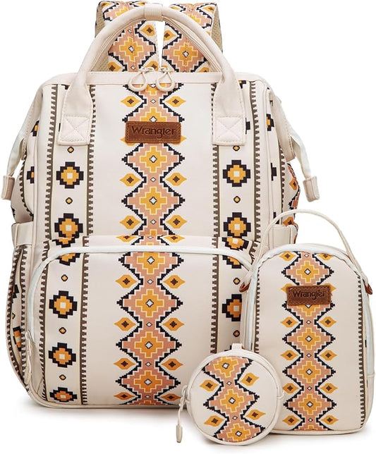Montana West Wrangler Callie Diaper Bag Backpack with Pacifier Case, Crossbody Bottle Bag and Stroller Straps Western Pattern Multifunction Baby Travel Bag Set WG2215-9110TN