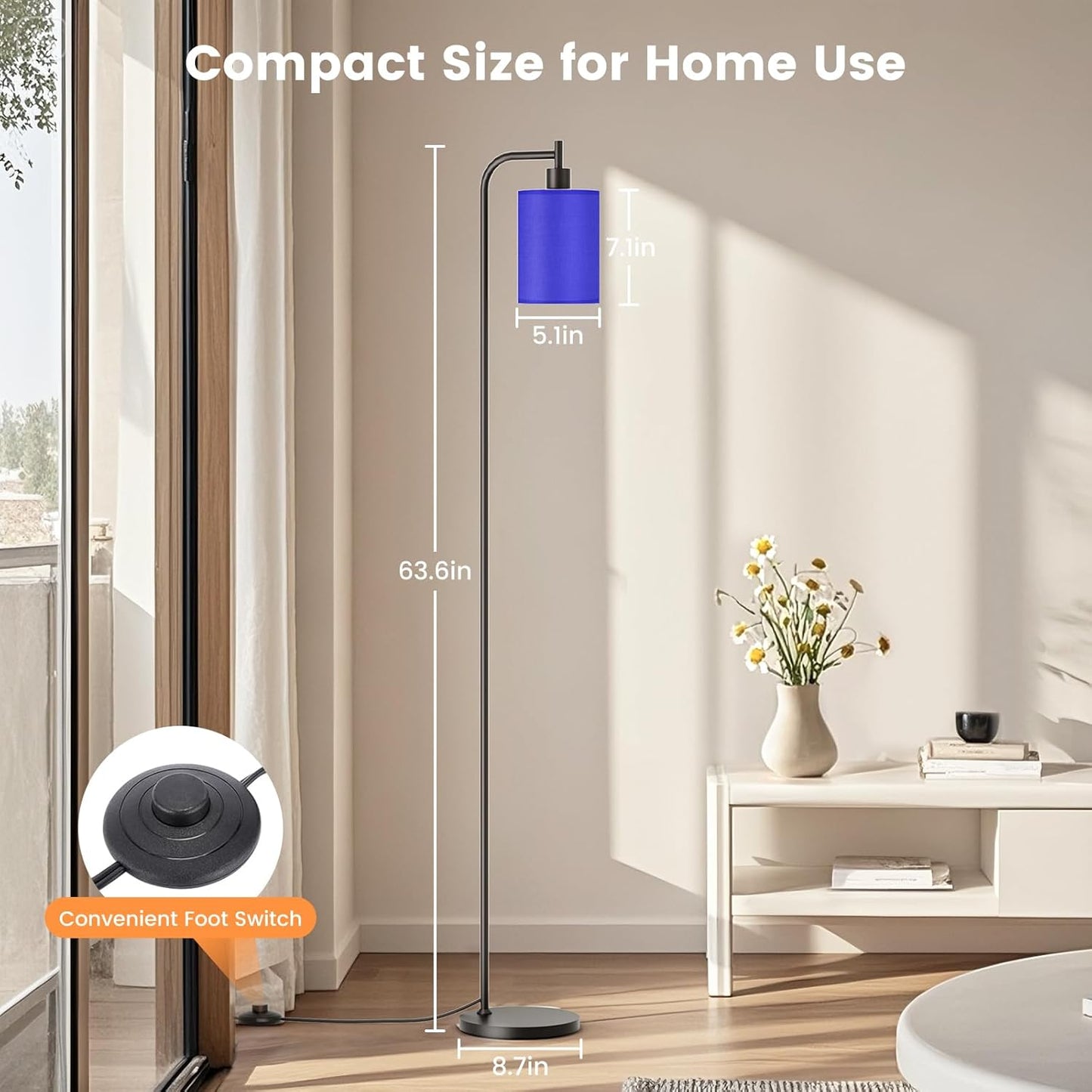 Floor Lamp with Linen Shade, Dimmable Tall Standing Lamp with Remote Control & 3 Color Temperatures, Modern Floor Lamps for Living Room Bedroom Office Corner, 9W LED Bulb Included