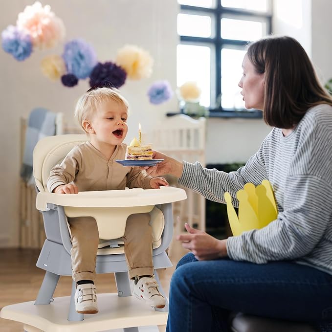 8 in 1 Baby Highchair, Convertible High Chair for Babies and Toddlers, Booster Seat w/5-Point Safety Belt, Toddler Building Block Table, Dishwasher Safe Tray, No Tool Install, Coffee